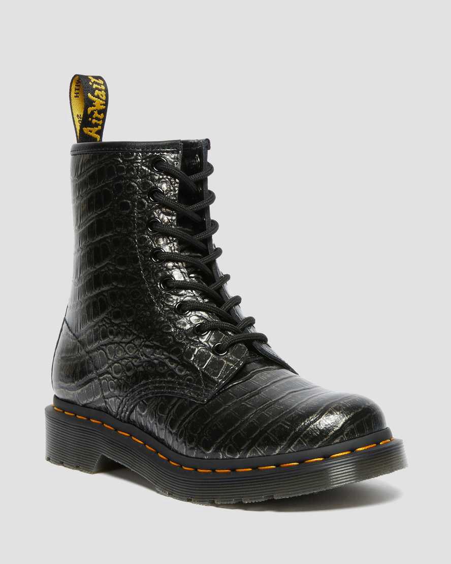 Dr Martens 1460 Croc Emboss Deri Dantel Up Kadın Bilek Boy Bot Gri Türkiye | 40761-JWSV