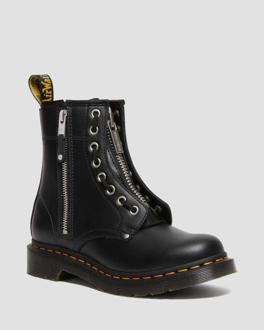 Dr Martens 1460 Double Zip Deri Dantel Up Kadın Bilek Boy Bot Siyah Türkiye | 02635-NAED