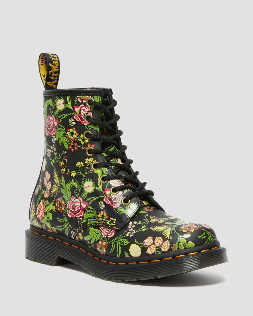 Dr Martens 1460 Floral Bloom Deri Dantel Up Kadın Bilek Boy Bot Siyah Türkiye | 54387-MBIO