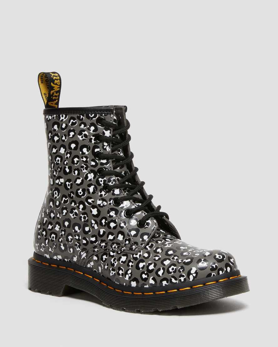 Dr Martens 1460 Leopard Smooth Deri Dantel Up Kadın Bilek Boy Bot Gri Türkiye | 34791-EVWH