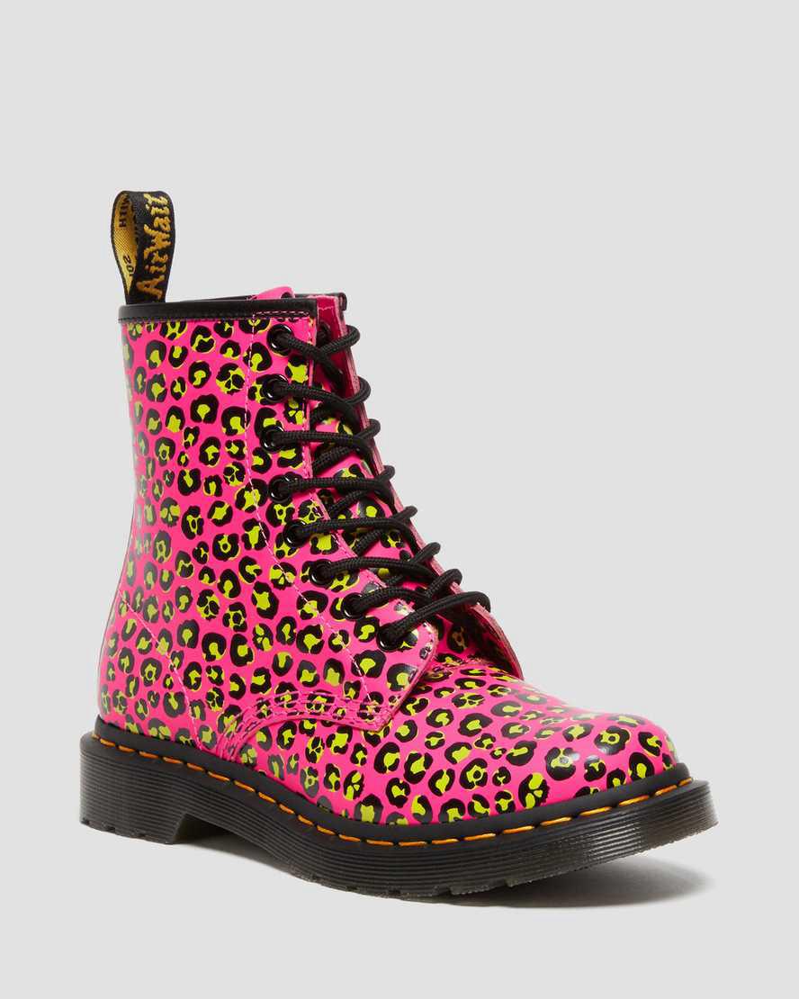 Dr Martens 1460 Leopard Smooth Deri Dantel Up Kadın Bilek Boy Bot Pembe Türkiye | 96130-WKRT