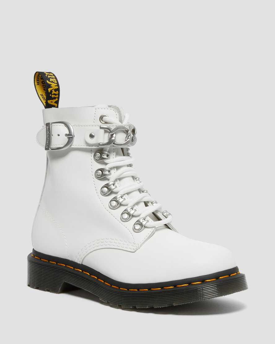 Dr Martens 1460 Pascal Chain Deri Dantel Up Kadın Bilek Boy Bot Beyaz Türkiye | 46057-GVUF