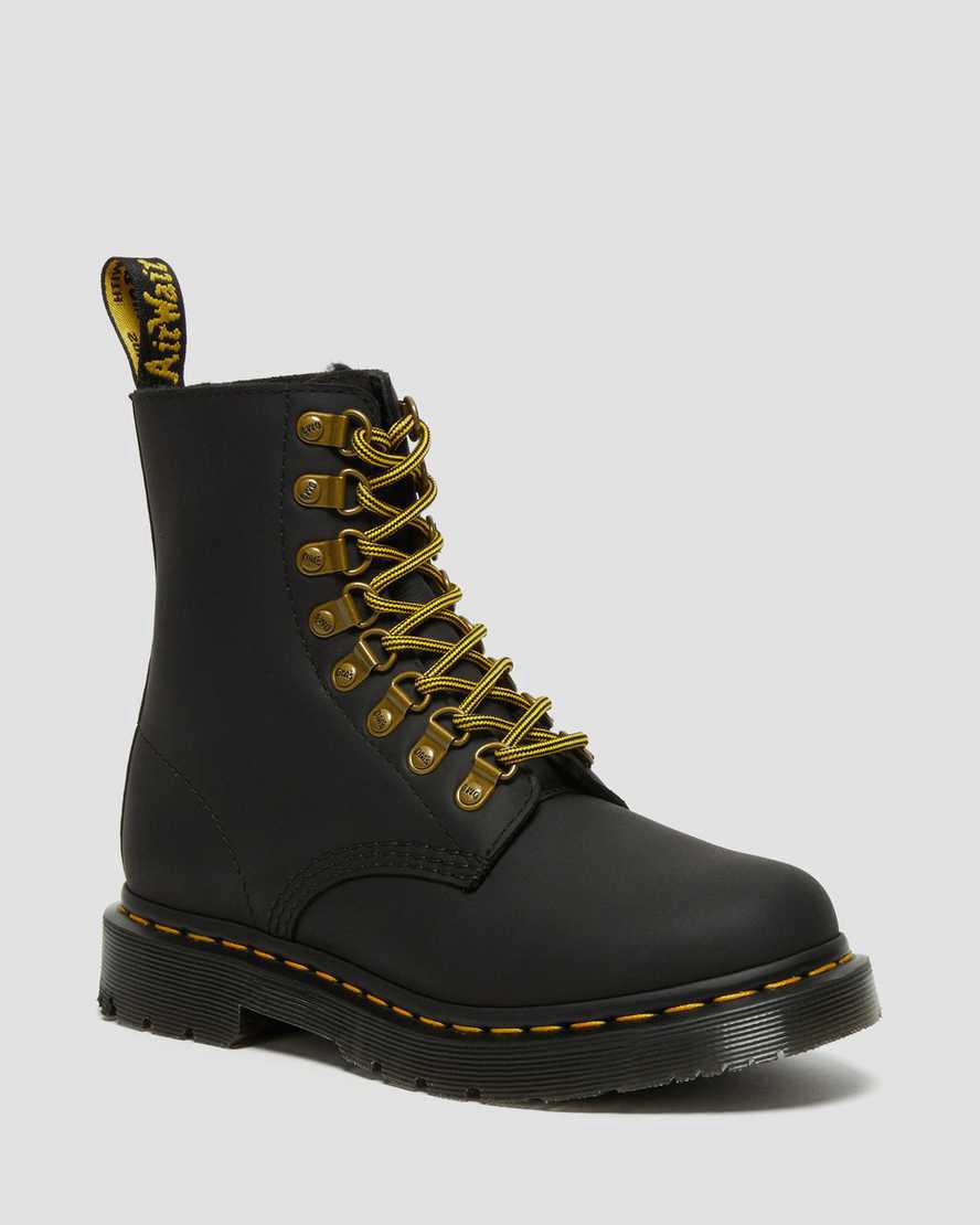 Dr Martens 1460 Pascal Wintergrip Deri Dantel Up Kadın Kışlık Botlar Siyah Türkiye | 04893-TDPZ