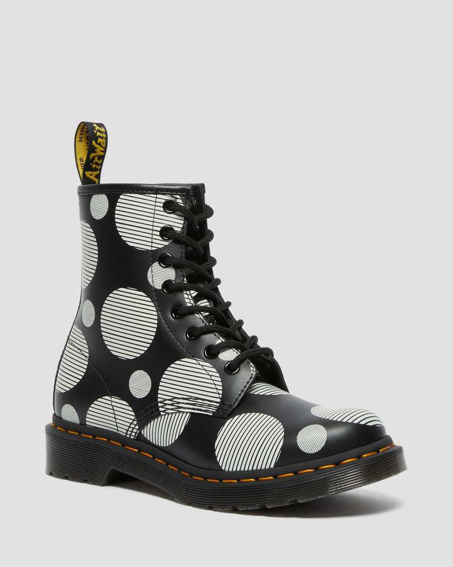 Dr Martens 1460 Polka Dot Smooth Deri Dantel Up Kadın Bilek Boy Bot Siyah Türkiye | 67209-BNHX