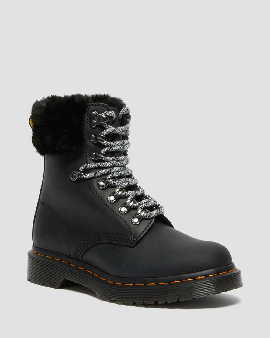 Dr Martens 1460 Serena Collar Faux Fur Astar Kadın Bağcıklı Bot Siyah Türkiye | 04872-AFSE