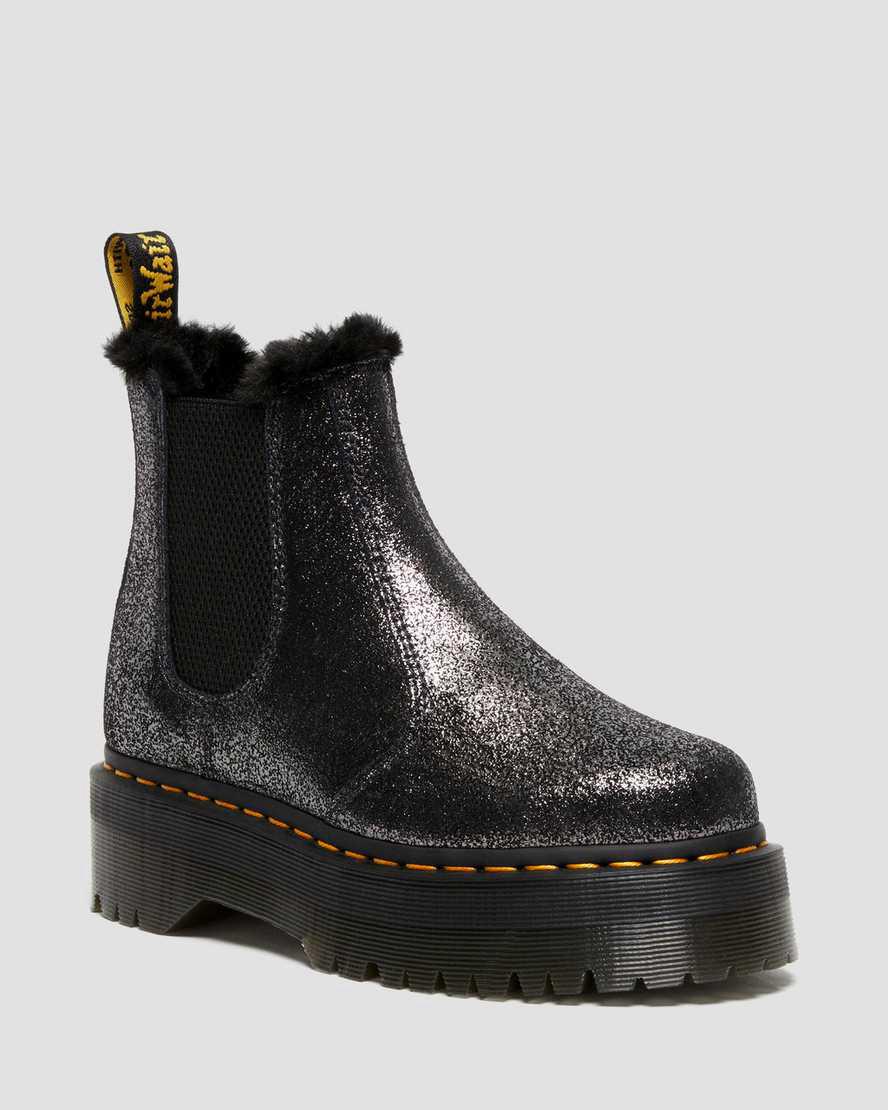 Dr Martens 2976 Faux Fur-Astar Metallic Chelsea Kadın Kalın Taban Bot Siyah Türkiye | 52481-JUQH