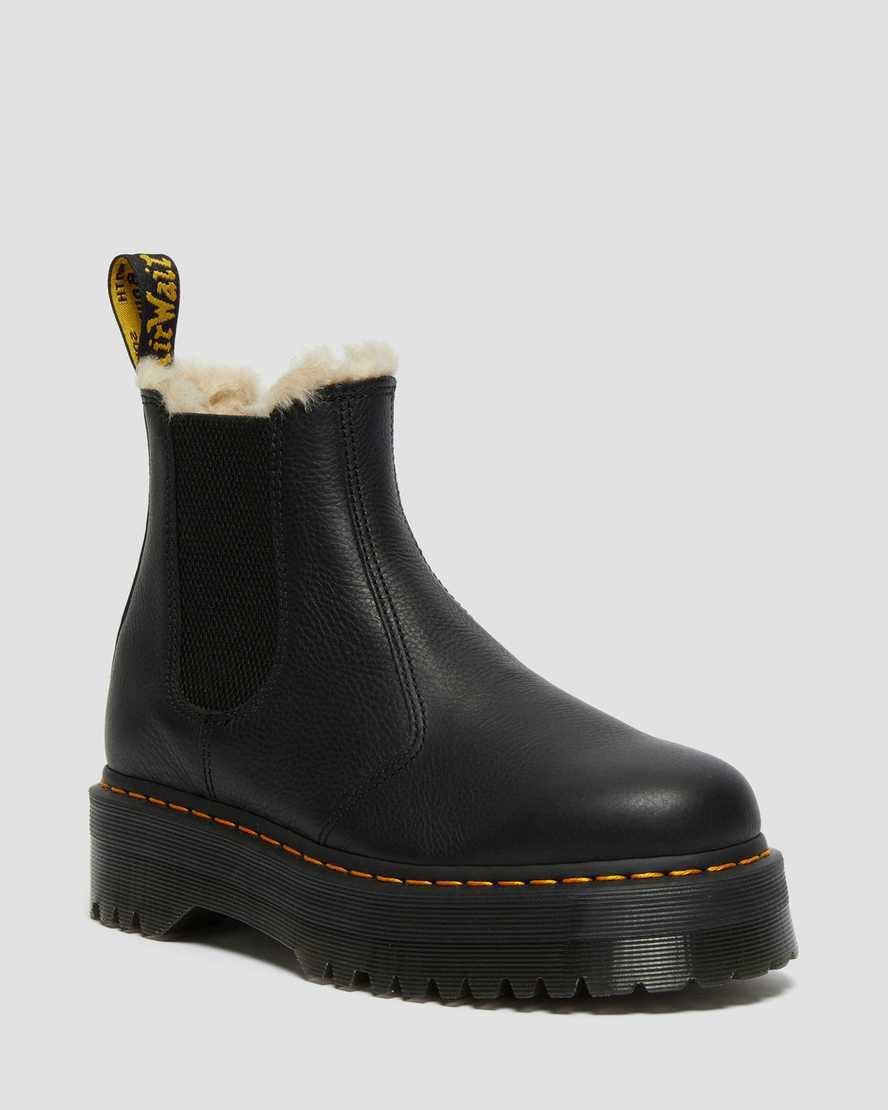 Dr Martens 2976 Faux Fur Astar Platform Chelsea Kadın Kışlık Botlar Siyah Türkiye | 09286-FYQH