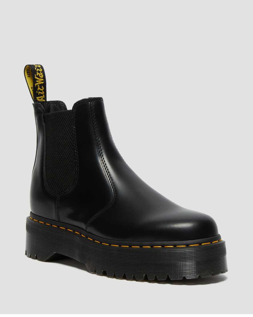 Dr Martens 2976 Smooth Deri Platform Kadın Chelsea Bot Siyah Türkiye | 13478-YHZS