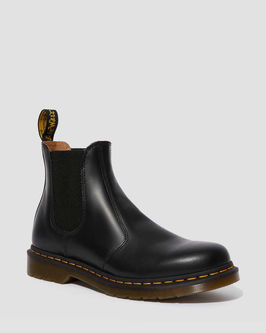 Dr Martens 2976 Yellow Stitch Smooth Deri Kadın Chelsea Bot Siyah Türkiye | 05684-WXVG