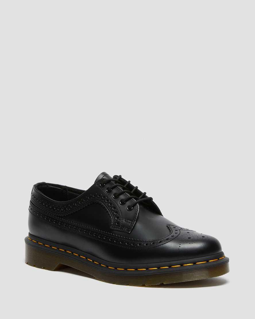 Dr Martens 3989 Yellow Stitch Smooth Deri Brogue Erkek Oxford Ayakkabı Siyah Türkiye | 82413-NPMR