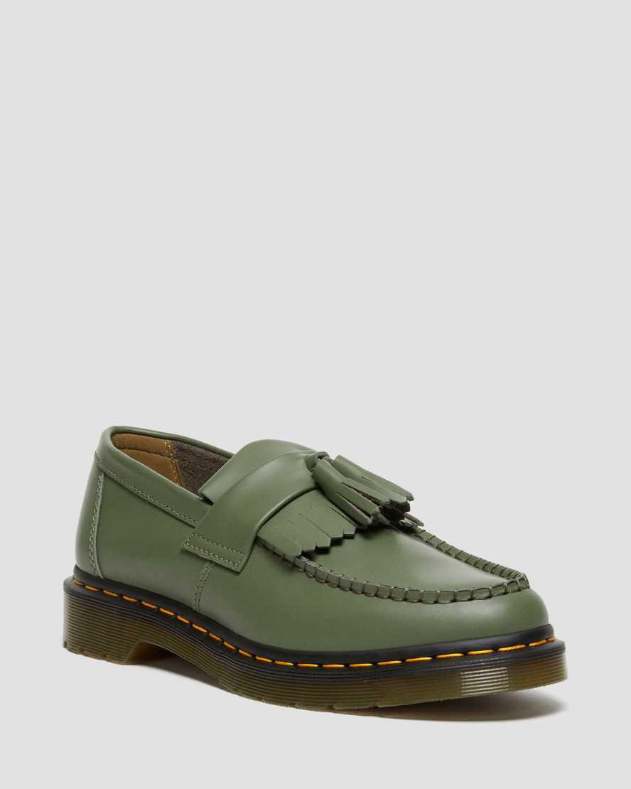 Dr Martens Adrian Yellow Stitch Deri Tassel Kadın Loafer Ayakkabı Haki Yeşil Türkiye | 08476-NOZL