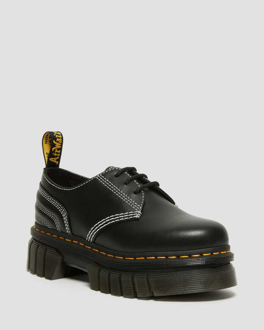 Dr Martens Audrick White Stitch Deri Platform Erkek Oxford Ayakkabı Siyah Türkiye | 04938-VLRG