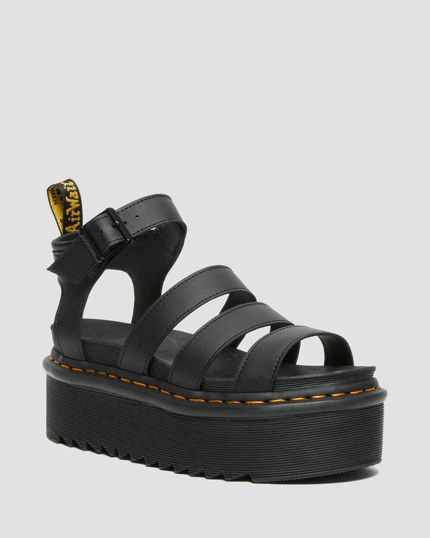 Dr Martens Blaire Hydro Deri Platform Askılı Kadın Gladyatör Sandalet Siyah Türkiye | 81942-UDYF