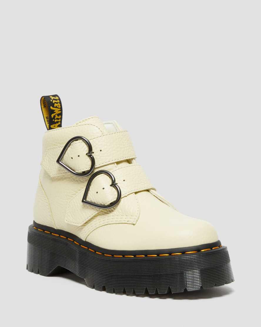 Dr Martens Devon Heart Deri Platform Kadın Bilek Boy Bot Kahverengi Krema Türkiye | 40625-IESL