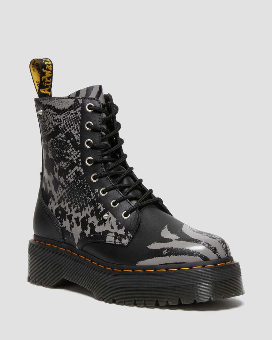 Dr Martens Jadon Boot Animal Clash Deri Erkek Kalın Taban Bot Black/Grey Backhand Türkiye | 48721-PKEG