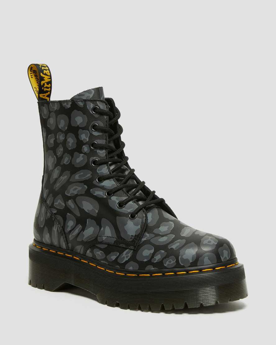 Dr Martens Jadon Boot Leopard Print Erkek Kalın Taban Bot Siyah Türkiye | 84612-ISRD