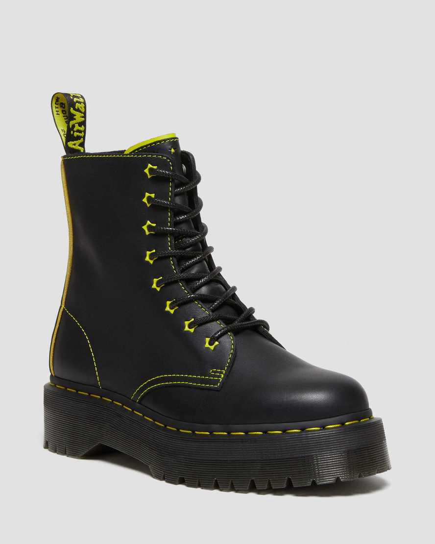 Dr Martens Jadon II Boot Neon Star Deri Kadın Kalın Taban Bot Black/Yellow / Romario Türkiye | 24865-WDMY