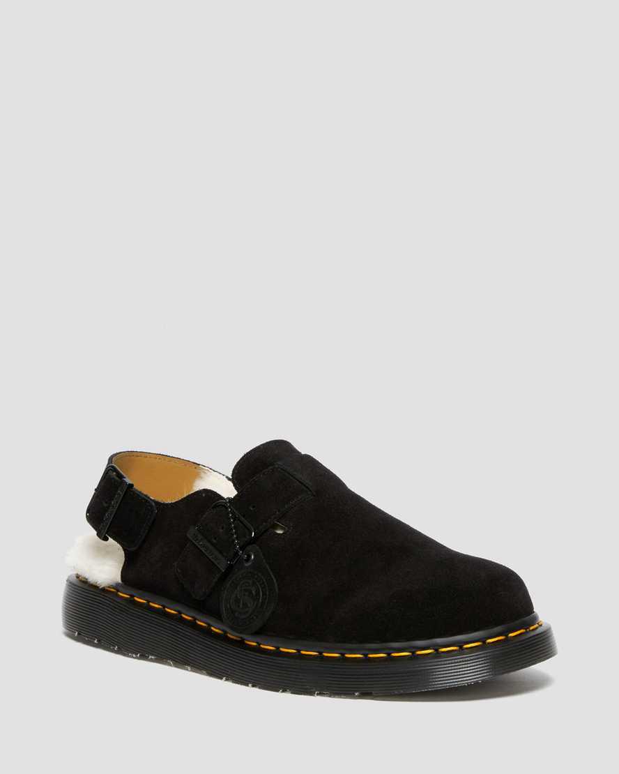 Dr Martens Jorge Made in England Shearling Arkası Açık Mule Erkek Sandalet Siyah Türkiye | 50487-TZMW