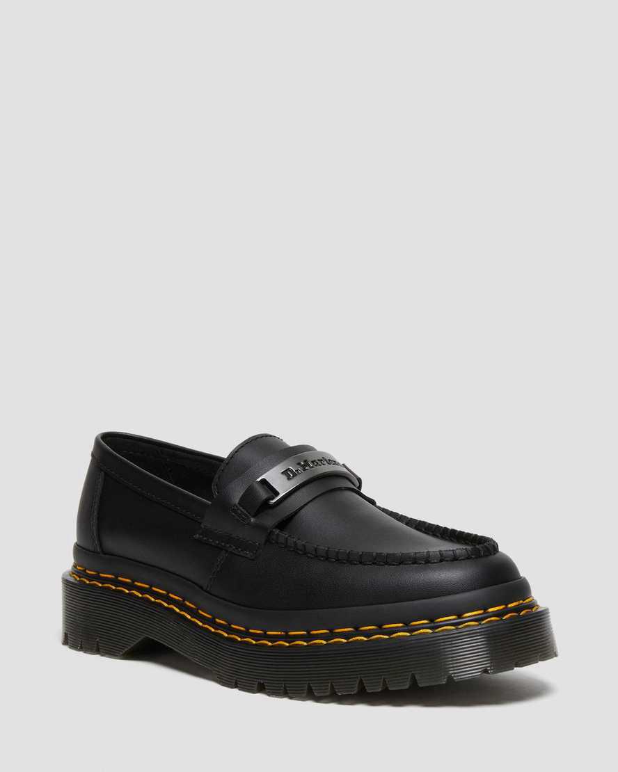 Dr Martens Penton Bex Double Stitch Deri Loafers Kadın Platform Ayakkabı Siyah Türkiye | 96804-NYTU