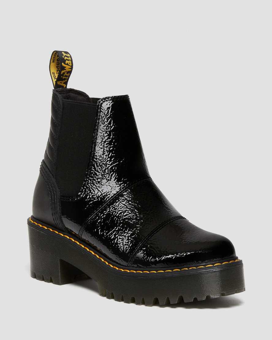 Dr Martens Rozalie Distressed Rugan Topuklu Chelsea Kadın Bilek Boy Bot Siyah Türkiye | 76405-WXBG