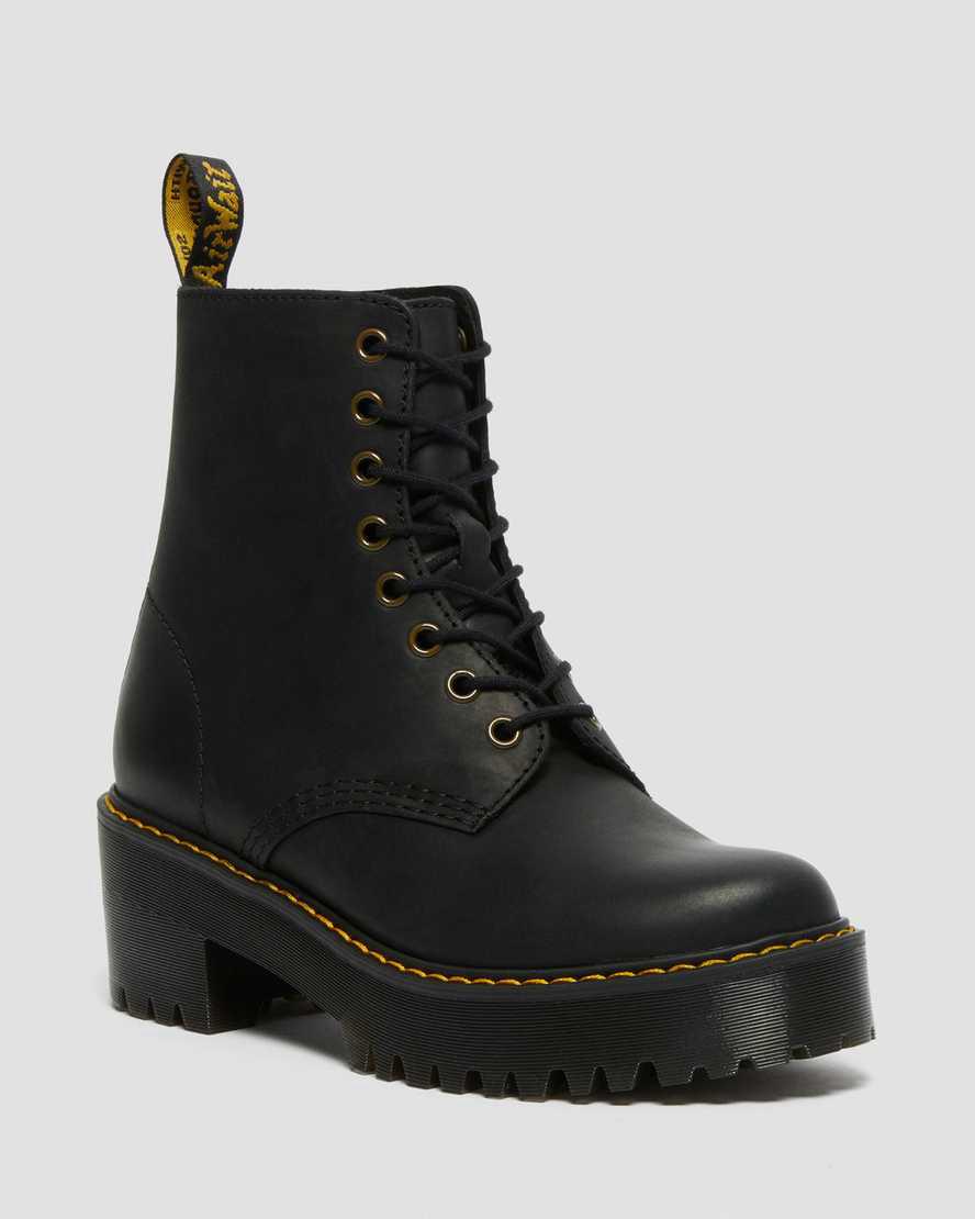 Dr Martens Shriver Hi Wyoming Deri Topuklu Kadın Bilek Boy Bot Siyah Türkiye | 53974-RSXK