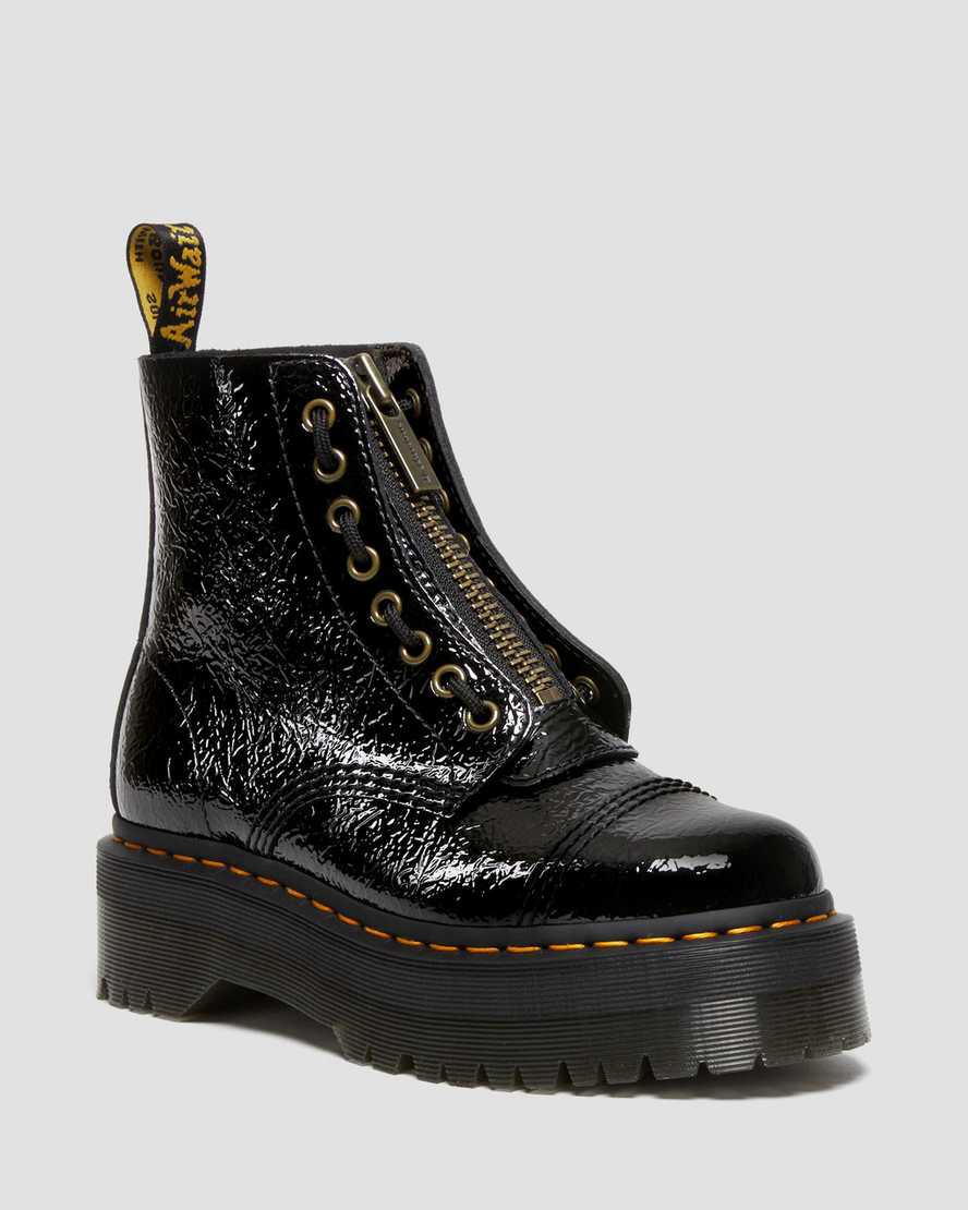 Dr Martens Sinclair Distressed Rugan Deri Kadın Kalın Taban Bot Siyah Türkiye | 39481-DNZO