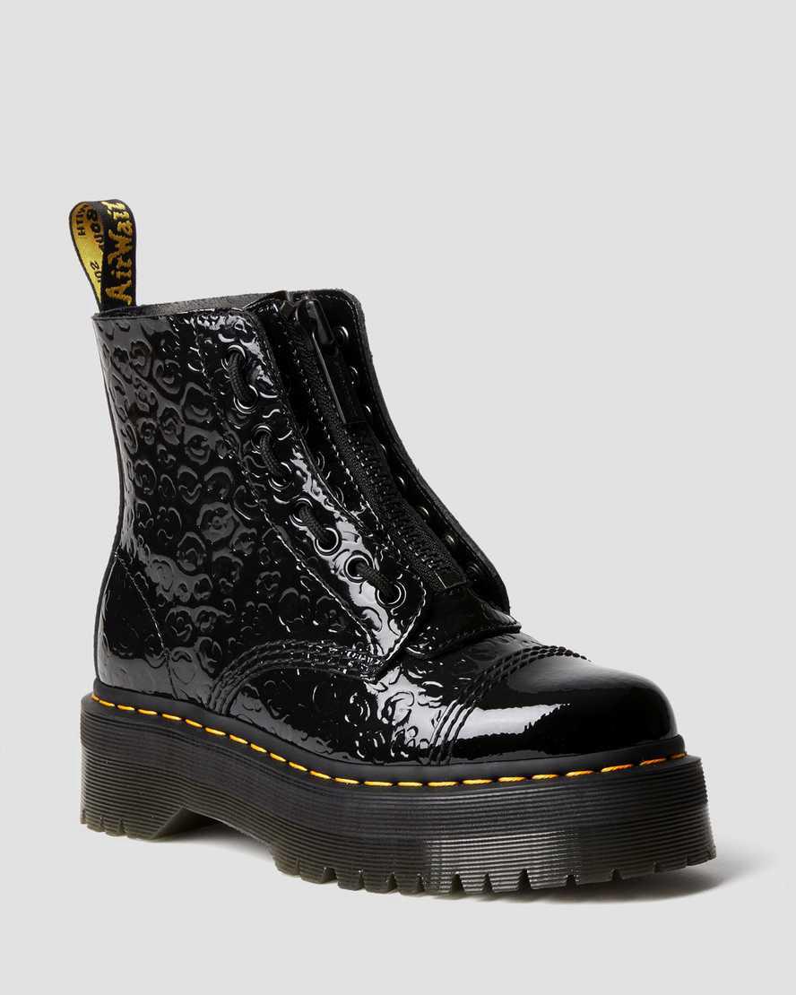 Dr Martens Sinclair Leopard Emboss Rugan Deri Platform Kadın Bilek Boy Bot Siyah Türkiye | 46092-AXJB