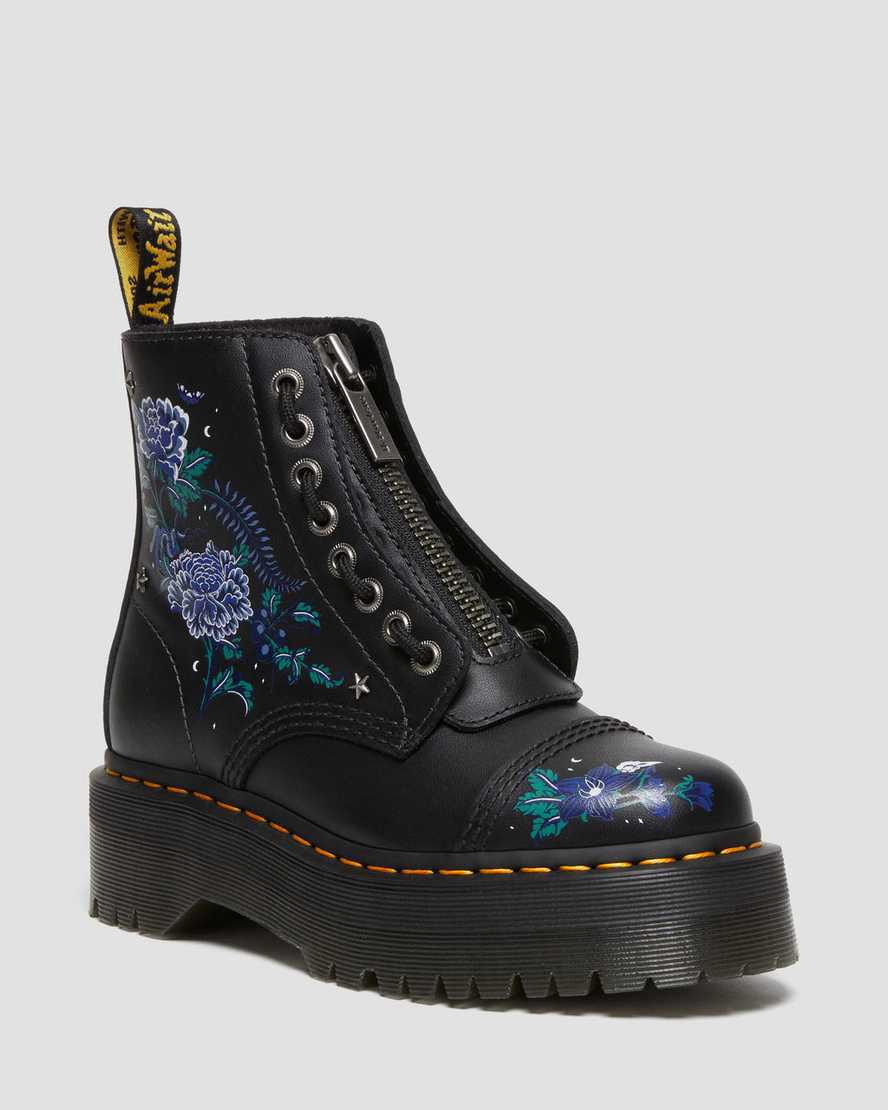 Dr Martens Sinclair Mystic Floral Deri Platform Kadın Bilek Boy Bot Siyah Türkiye | 41796-SFRM