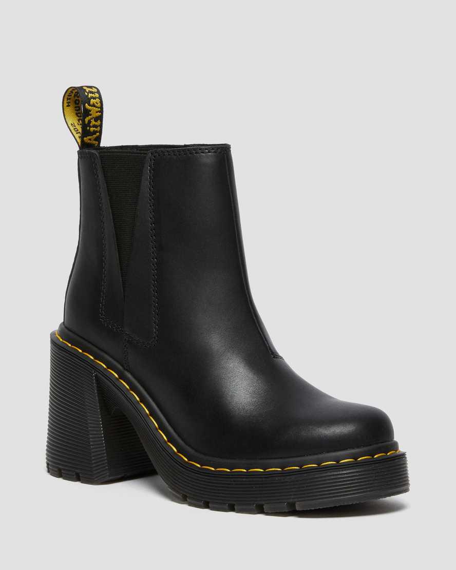 Dr Martens Spence Deri Flared Heel Chelsea Kadın Bilek Boy Bot Siyah Türkiye | 39714-OTDR