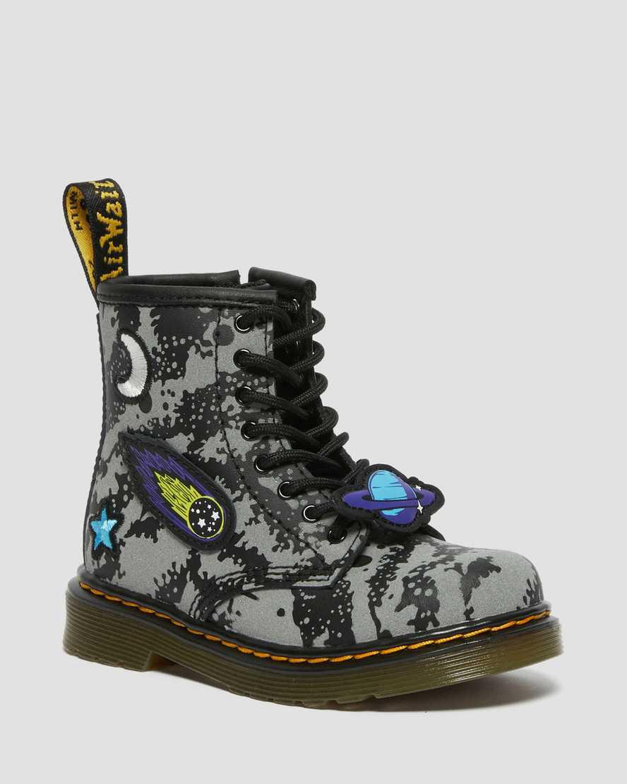 Dr Martens Toddler 1460 Space Reflective Çocuk Bağcıklı Bot Black/Grey Türkiye | 64897-VIMS