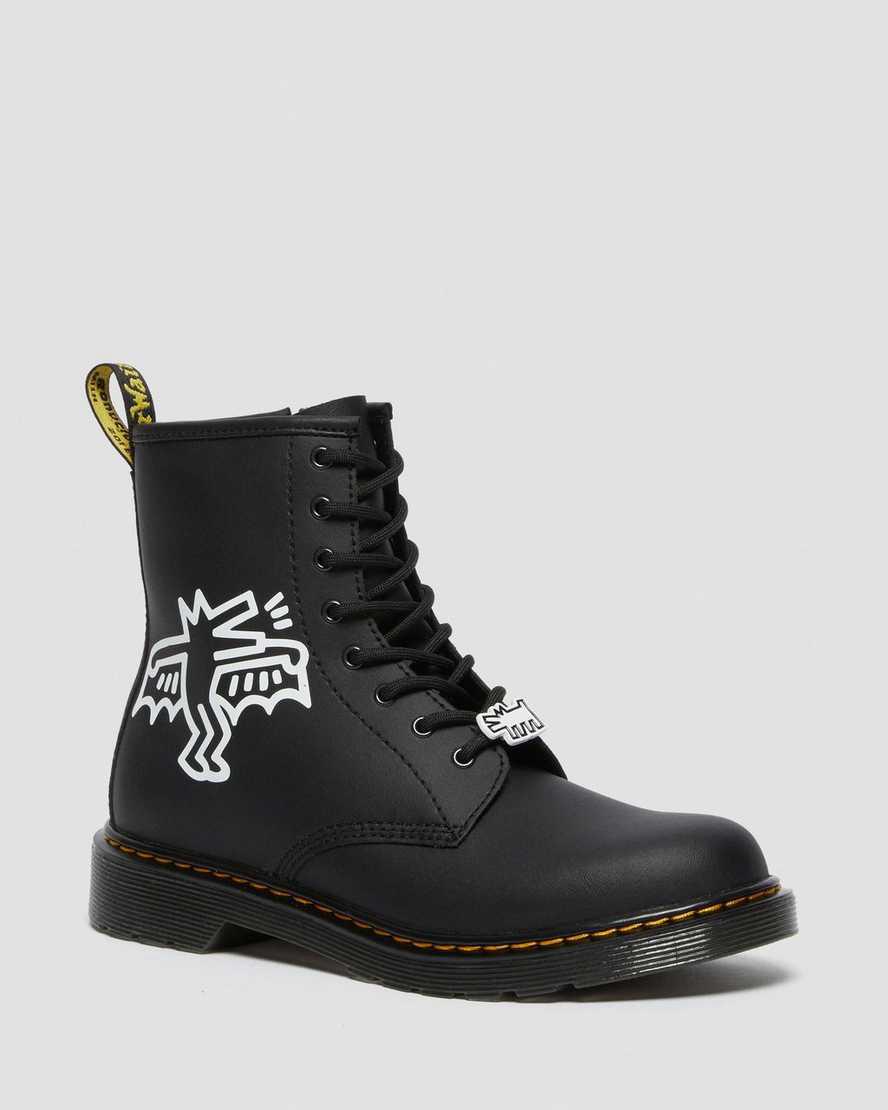 Dr Martens Youth Keith Haring 1460 Deri Çocuk Bağcıklı Bot Black/White Türkiye | 34960-AKDI