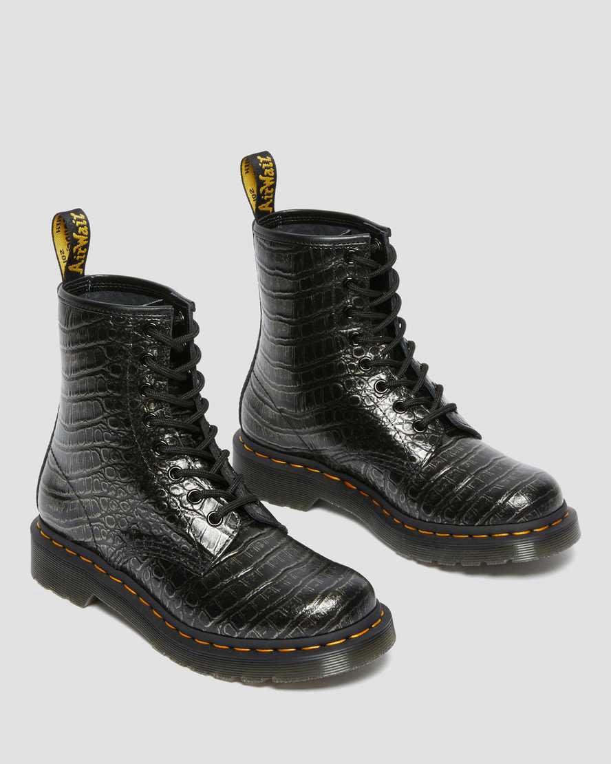 Dr Martens 1460 Croc Emboss Deri Dantel Up Kadın Bilek Boy Bot Gri  Türkiye |  40761-JWSV