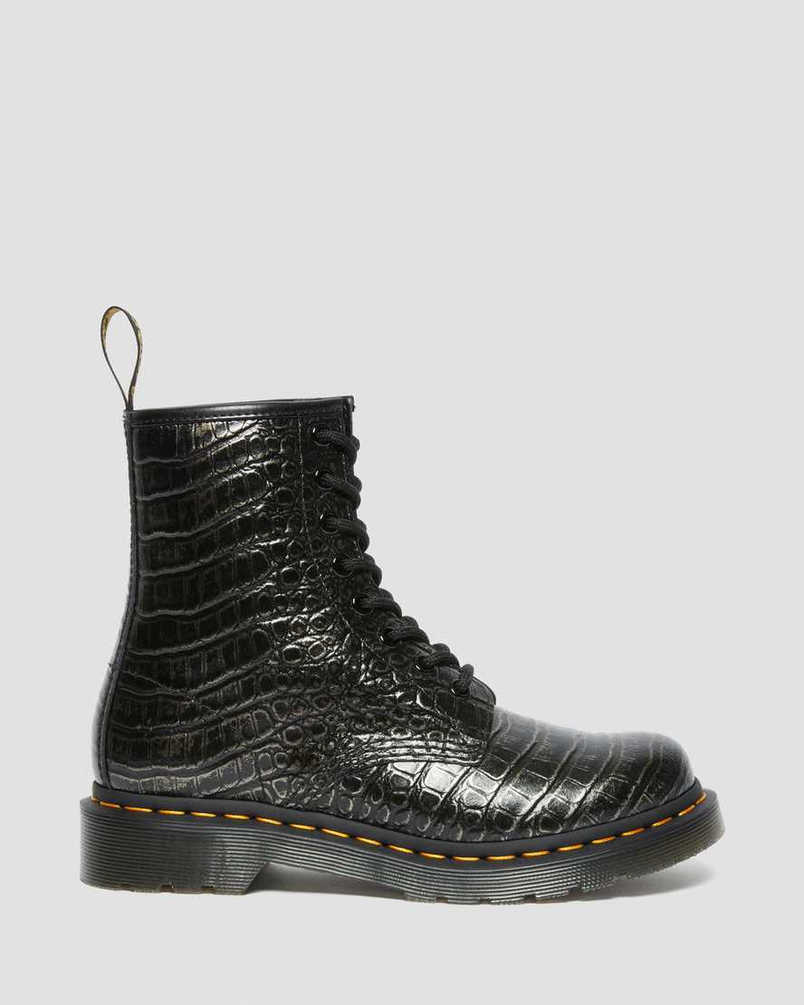 Dr Martens 1460 Croc Emboss Deri Dantel Up Kadın Bilek Boy Bot Gri  Türkiye |  40761-JWSV