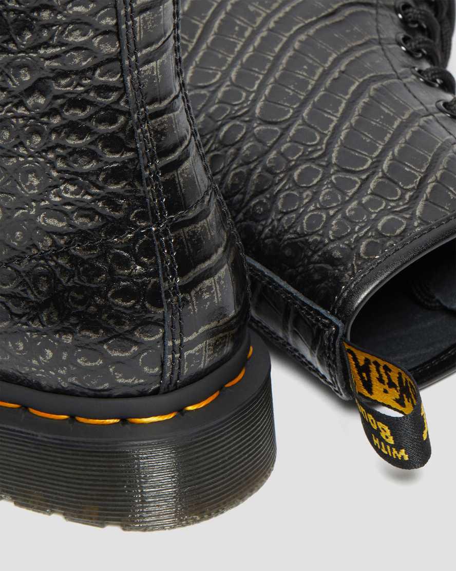 Dr Martens 1460 Croc Emboss Deri Dantel Up Kadın Bilek Boy Bot Gri  Türkiye |  40761-JWSV