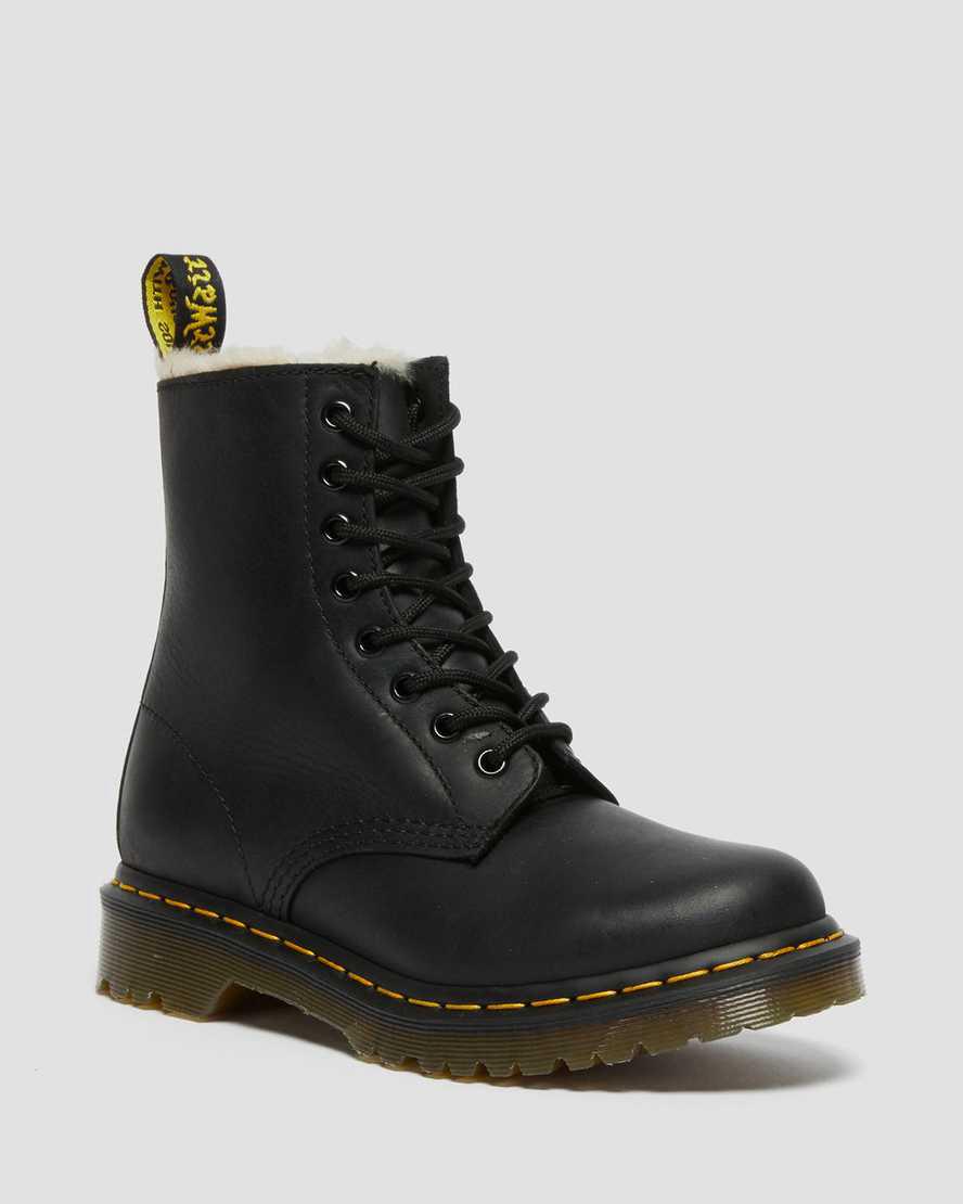 Dr Martens 1460 Faux Fur Astar Dantel Up Kadın Kışlık Botlar Siyah  Türkiye |  62407-NFED