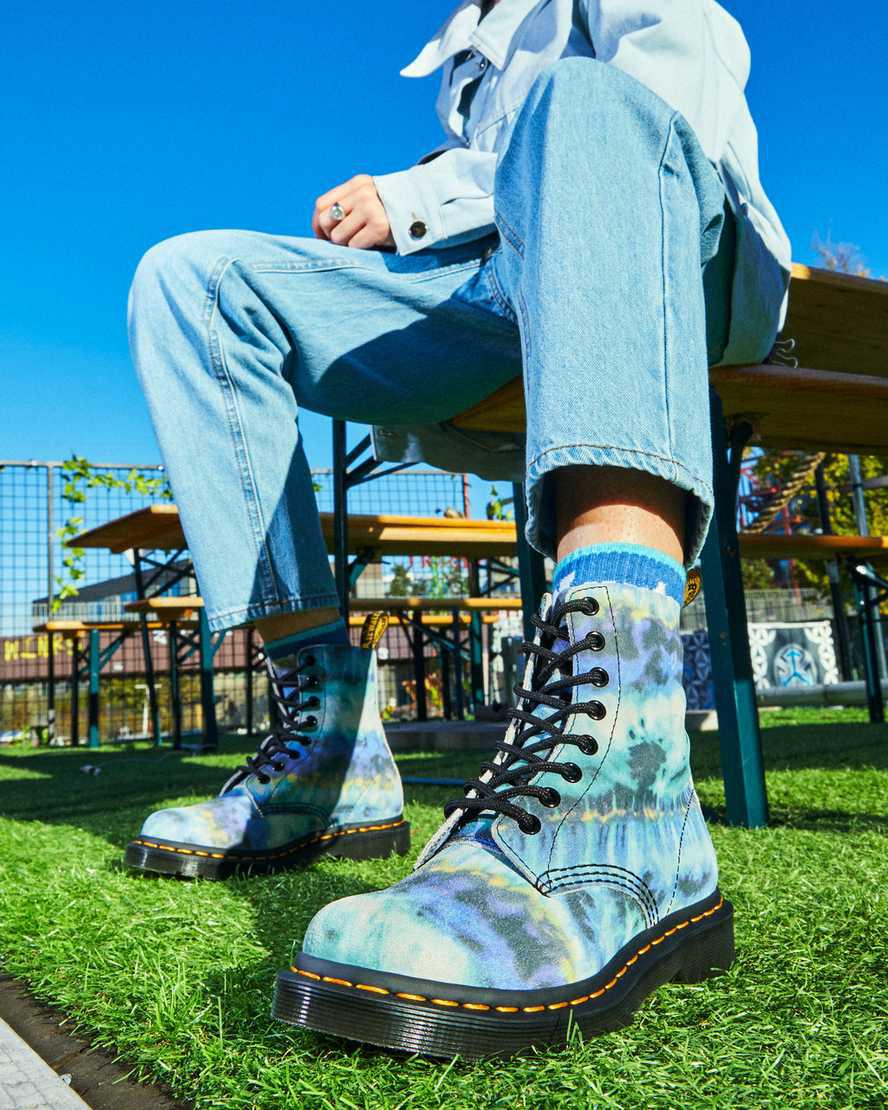 Dr Martens 1460 Pascal Tie Dye Deri Dantel Up Kadın Bilek Boy Bot Mavi  Türkiye |  91802-OTNB