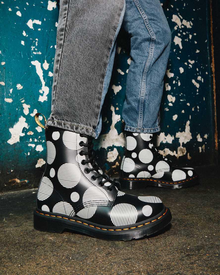 Dr Martens 1460 Polka Dot Smooth Deri Dantel Up Kadın Bilek Boy Bot Siyah  Türkiye |  67209-BNHX