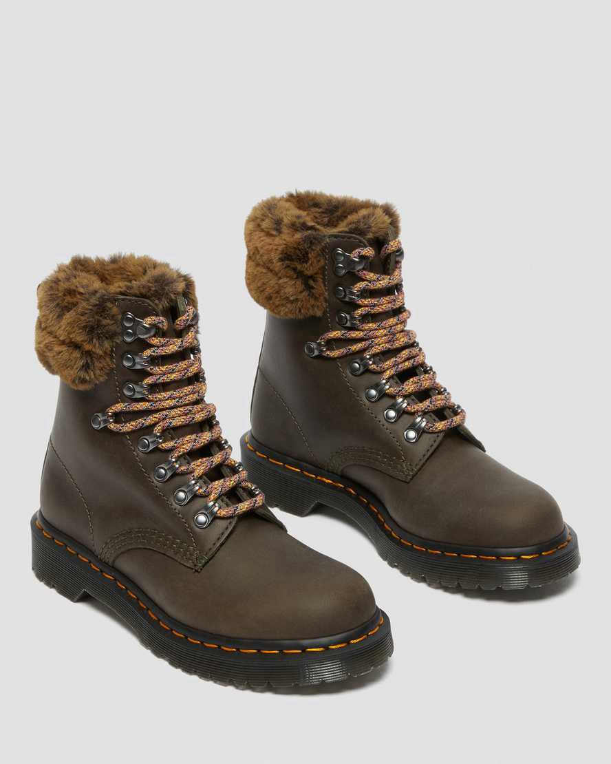 Dr Martens 1460 Serena Collar Faux Fur Astar Dantel Up Kadın Bilek Boy Bot Gri  Türkiye |  29106-AEMX