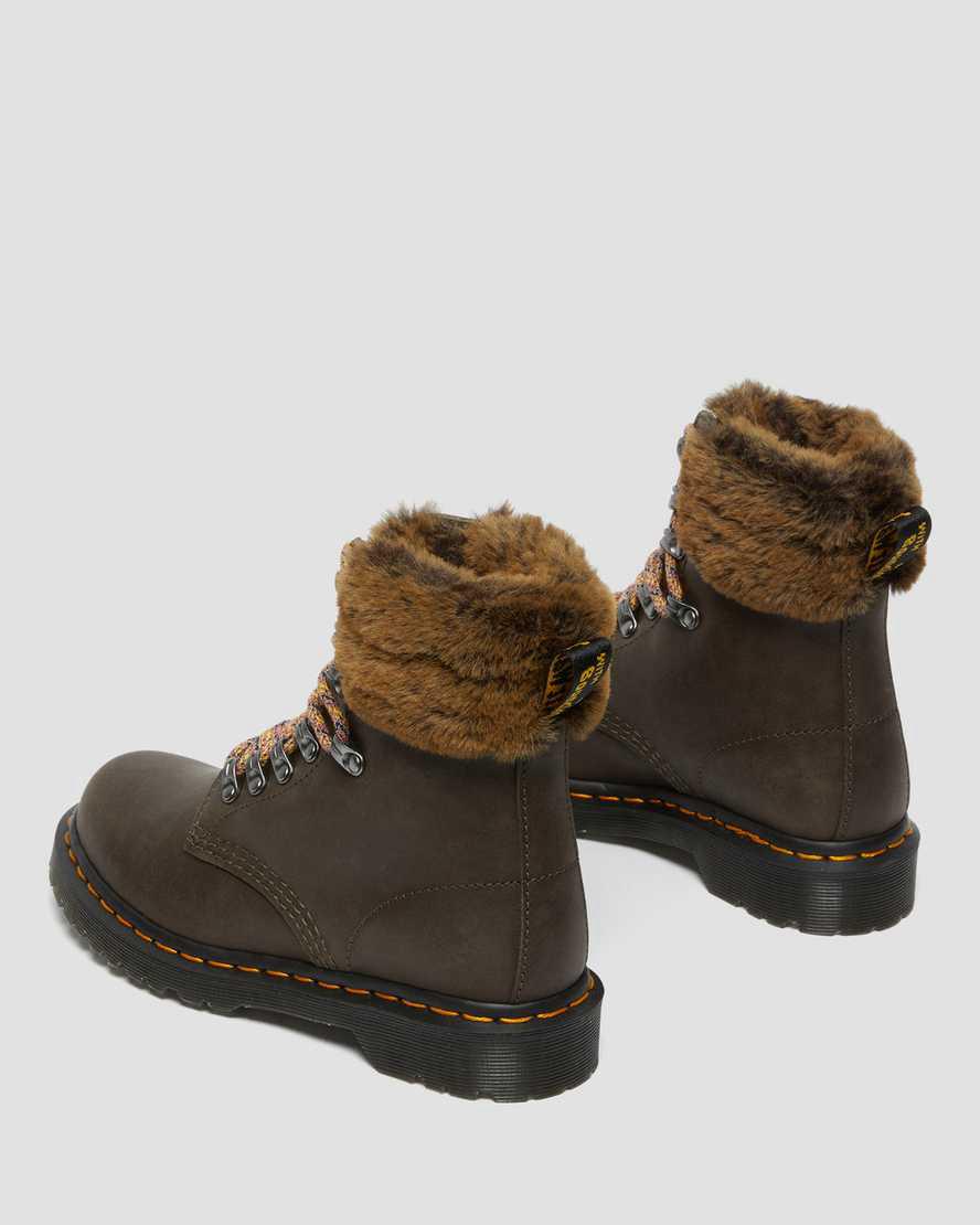 Dr Martens 1460 Serena Collar Faux Fur Astar Dantel Up Kadın Bilek Boy Bot Gri  Türkiye |  29106-AEMX