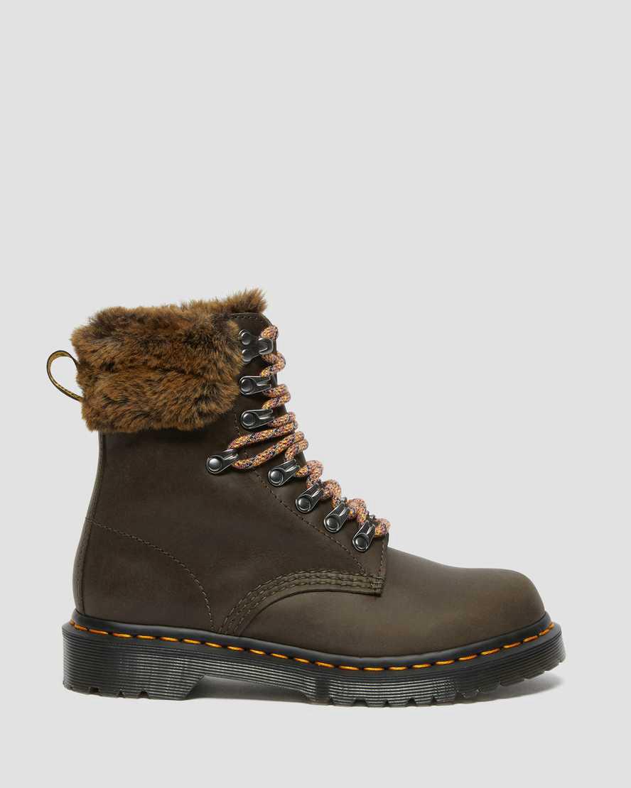 Dr Martens 1460 Serena Collar Faux Fur Astar Dantel Up Kadın Bilek Boy Bot Gri  Türkiye |  29106-AEMX