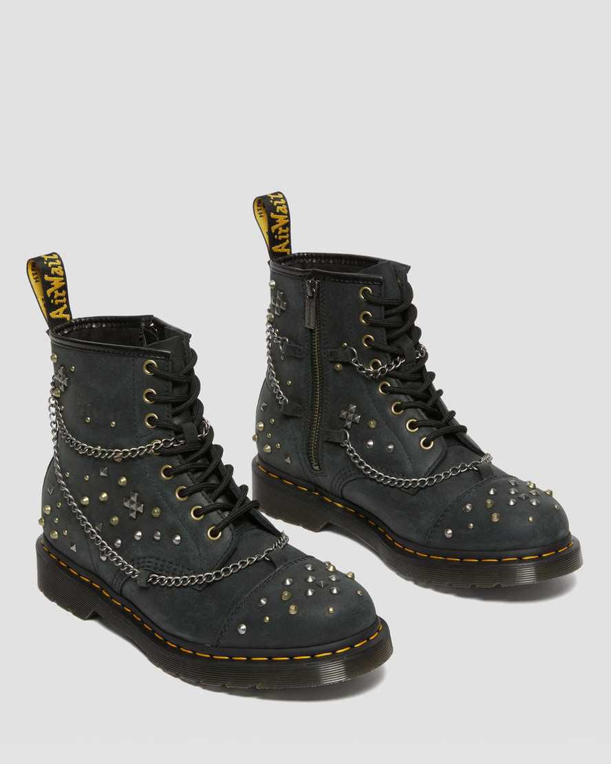 Dr Martens 1460 Studded Chain Deri Dantel Up Kadın Bilek Boy Bot Siyah  Türkiye |  14782-SCIZ