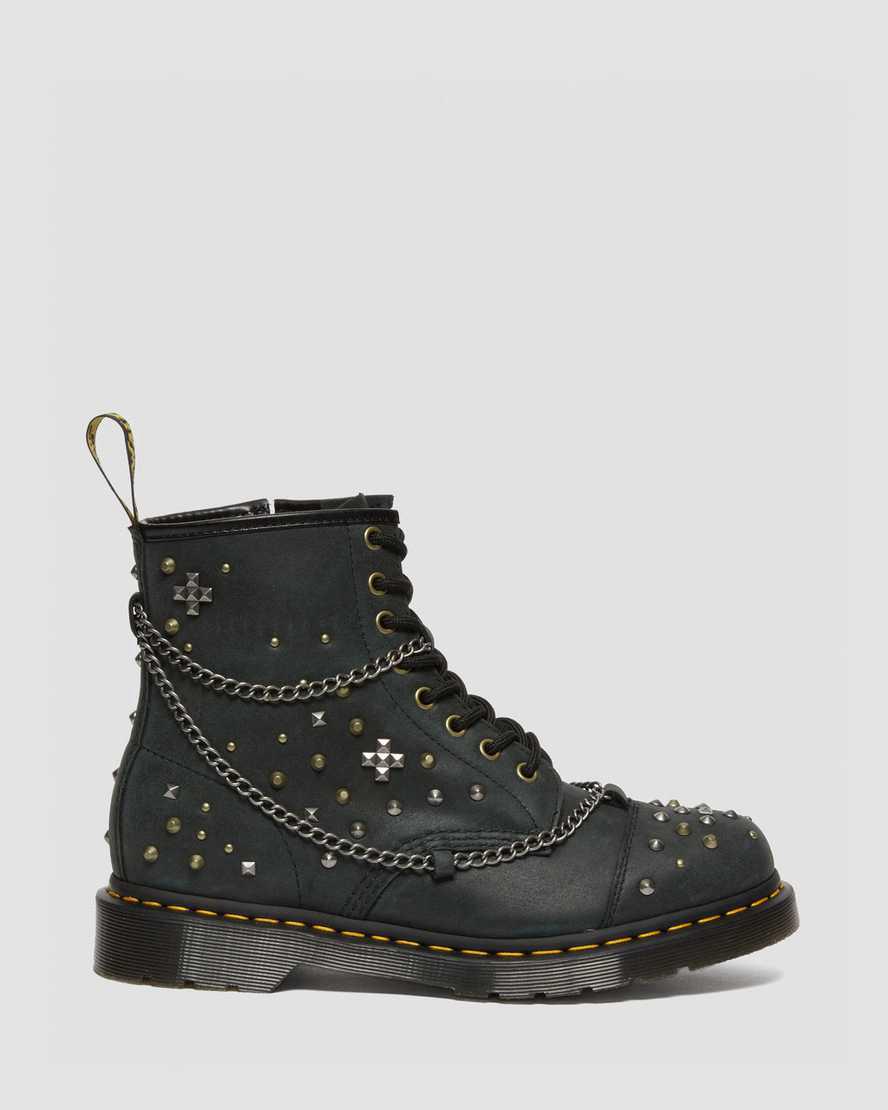 Dr Martens 1460 Studded Chain Deri Dantel Up Kadın Bilek Boy Bot Siyah  Türkiye |  14782-SCIZ