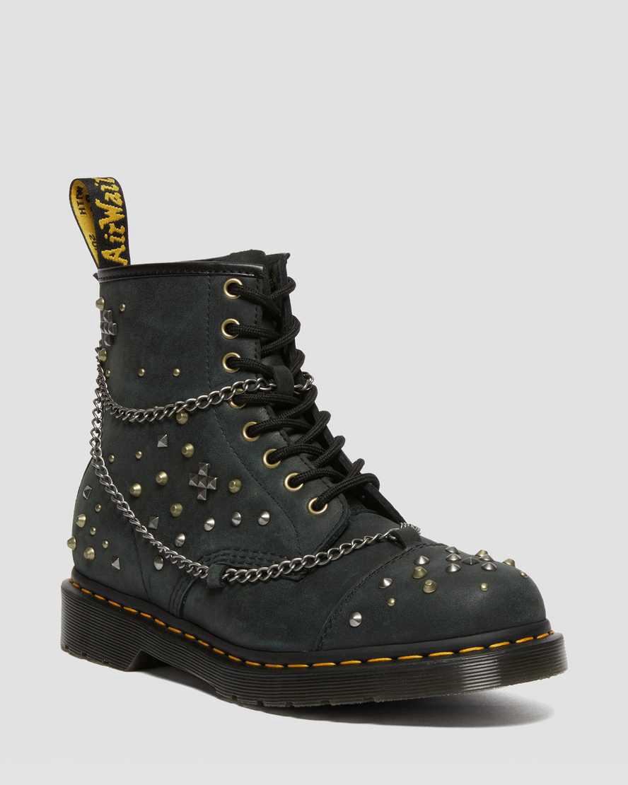 Dr Martens 1460 Studded Chain Deri Dantel Up Kadın Bilek Boy Bot Siyah  Türkiye |  14782-SCIZ