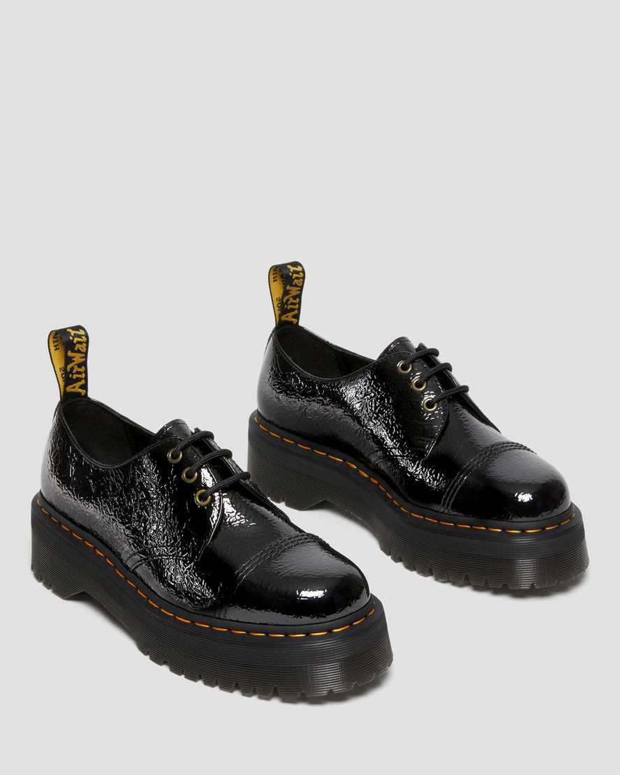 Dr Martens 1461 Distressed Rugan Deri Kadın Platform Ayakkabı Siyah  Türkiye |  57823-IZVS