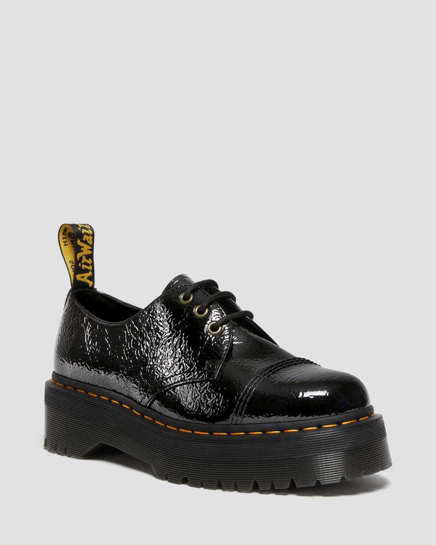 Dr Martens 1461 Distressed Rugan Deri Kadın Platform Ayakkabı Siyah  Türkiye |  57823-IZVS