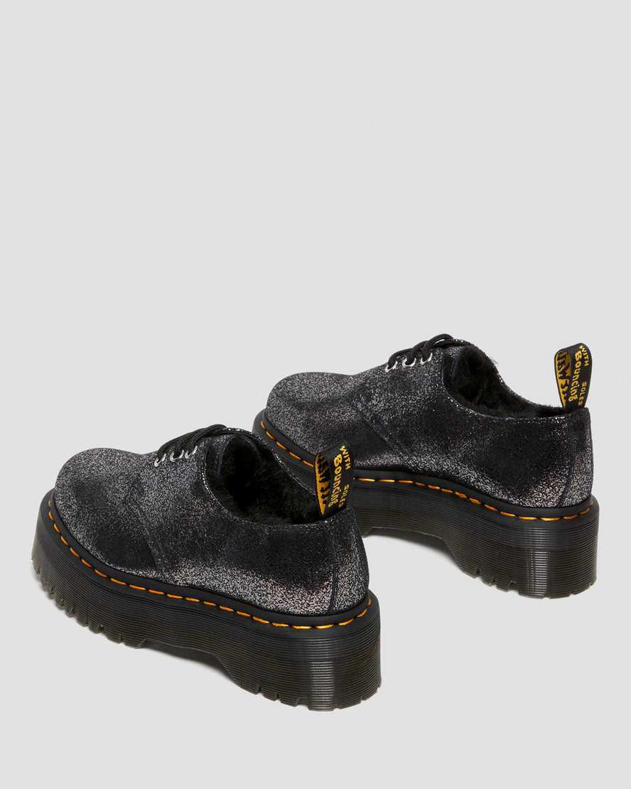 Dr Martens 1461 Faux Fur-Astar Metallic Deri Platform Kadın Oxford Ayakkabı Siyah  Türkiye |  24697-GLEF