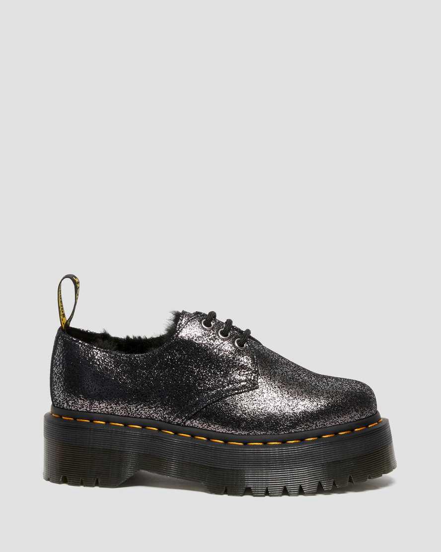 Dr Martens 1461 Faux Fur-Astar Metallic Deri Platform Kadın Kışlık Botlar Siyah  Türkiye |  64809-HZEB