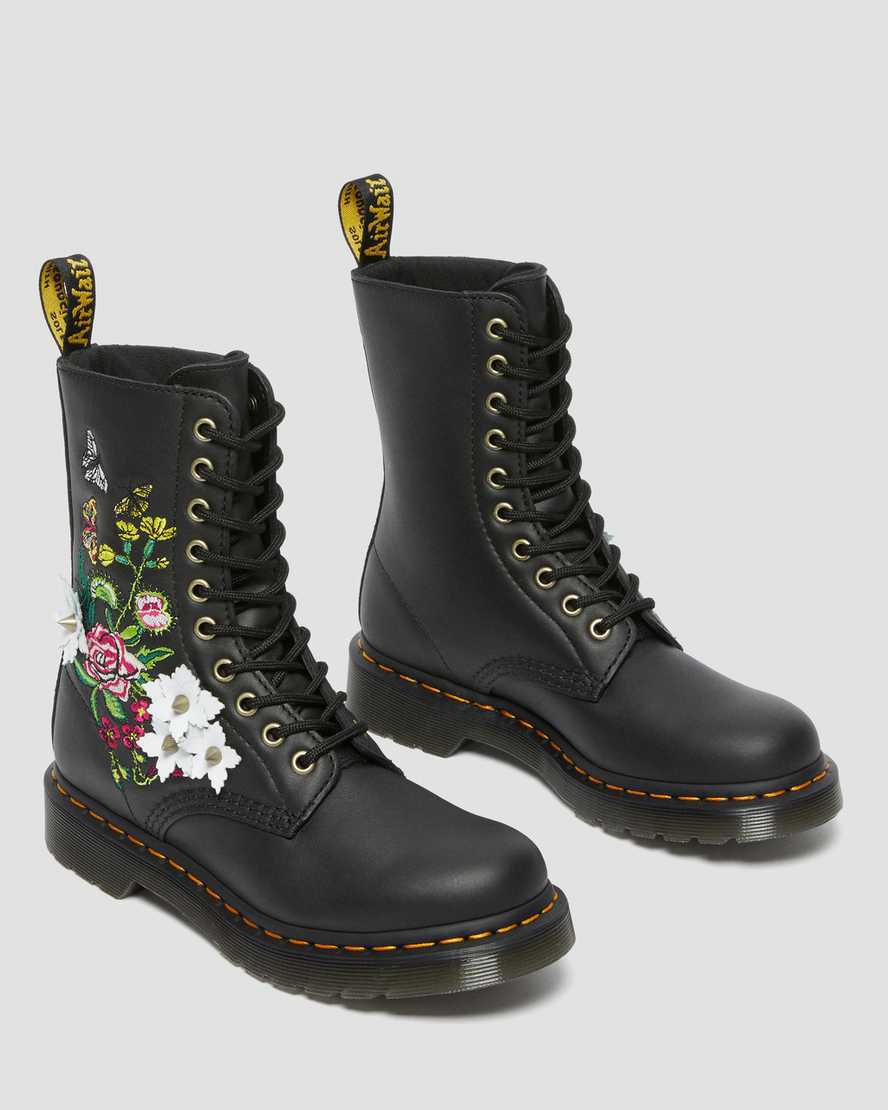 Dr Martens 1490 Floral Bloom Deri Mid Cut-Calf Kadın Originals Boots Siyah  Türkiye |  36514-APJD