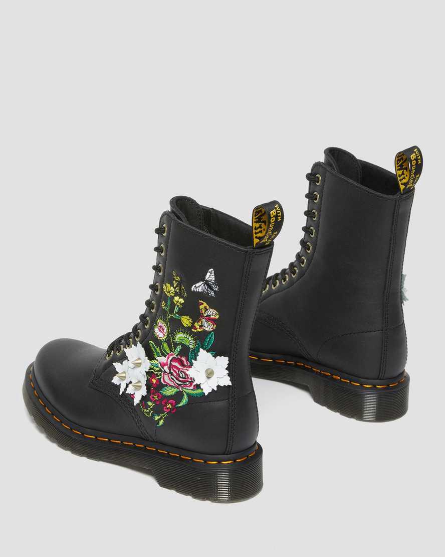 Dr Martens 1490 Floral Bloom Deri Mid Cut-Calf Kadın Originals Boots Siyah  Türkiye |  36514-APJD