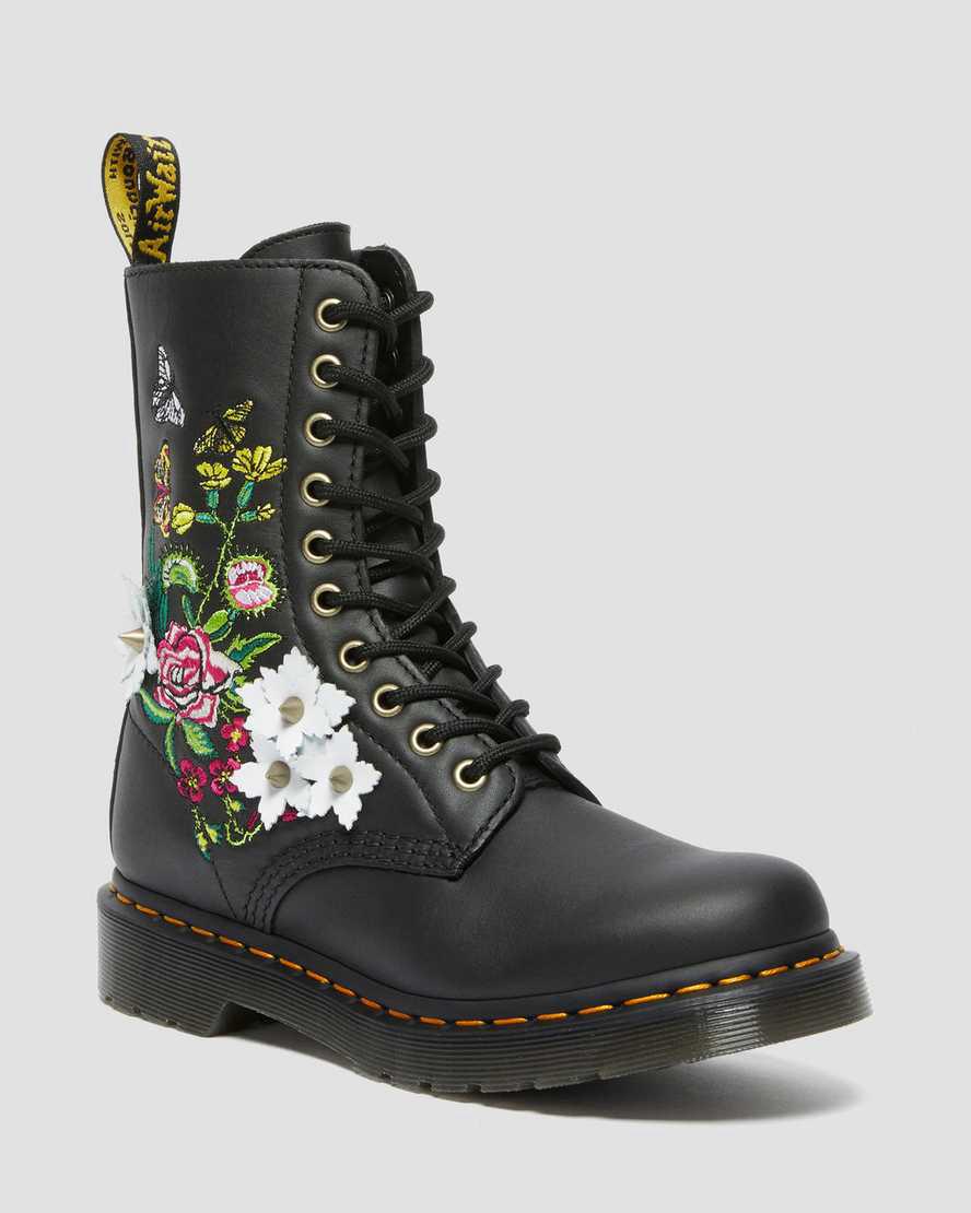 Dr Martens 1490 Floral Bloom Deri Mid Cut-Calf Kadın Originals Boots Siyah  Türkiye |  36514-APJD